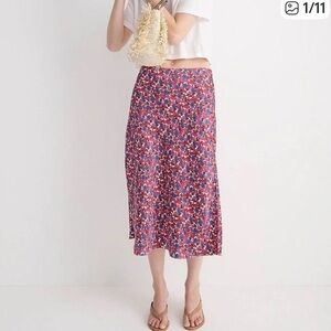 J. Crew Gwyneth Slip Red and Blue Floral Midi Skirt